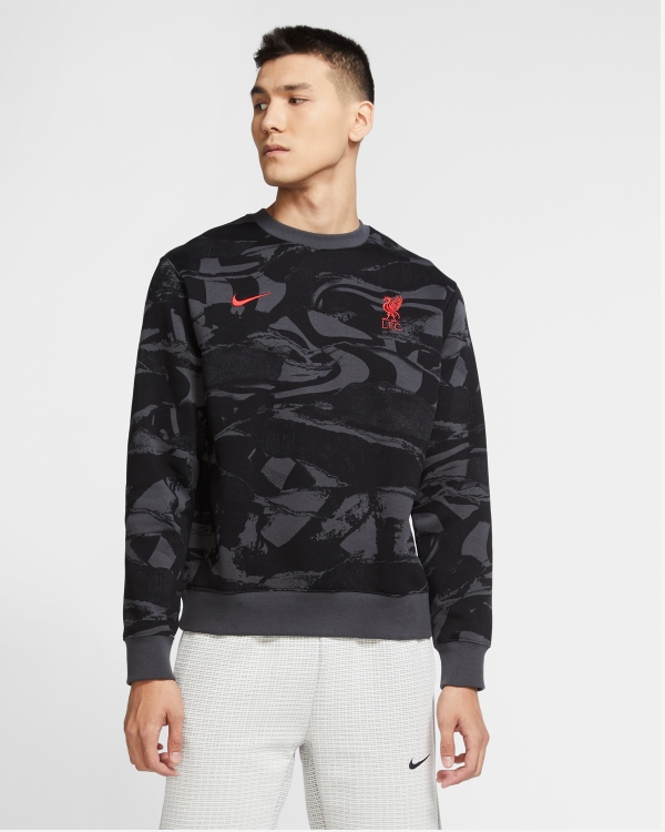 LFC Nike Mens Dark Grey Fleece Crew