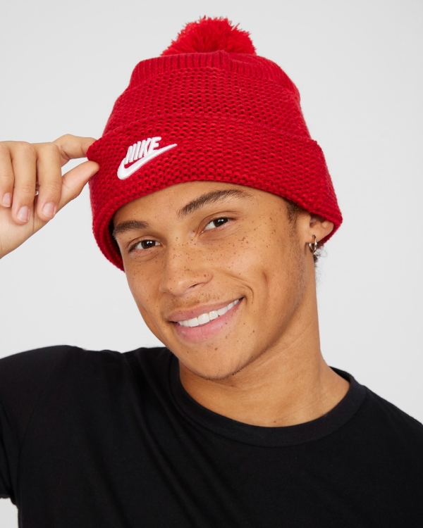 Nike Sportswear Red Cuffed Pom Beanie