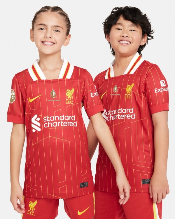 LFC Nike Youth 24/25 Home Stadium Jersey - CHAMPIONS 24/25 & Gold Trophy & Insignia