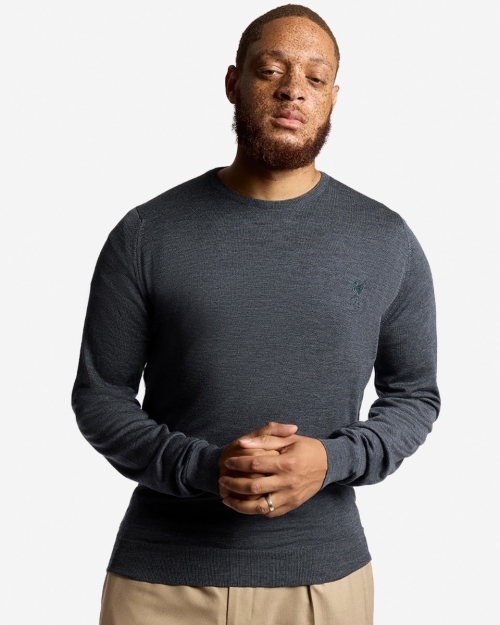 LFC X John Smedley Mens Crew Neck Pullover Jumper Charcoal