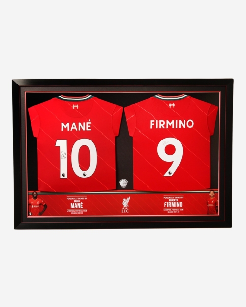 LFC 21-22 Firmino & Mane Signed Dual Framed Shirt