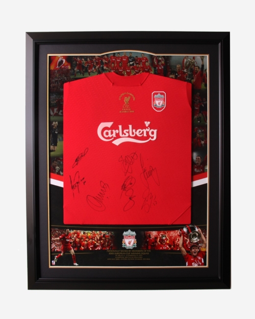 LFC Signed 2005 Istanbul Multi Framed Shirt