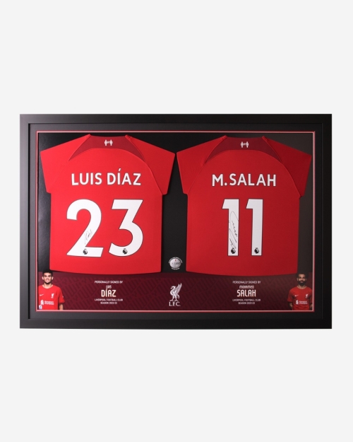 LFC Signed 22-23 Diaz & Salah Framed Shirt