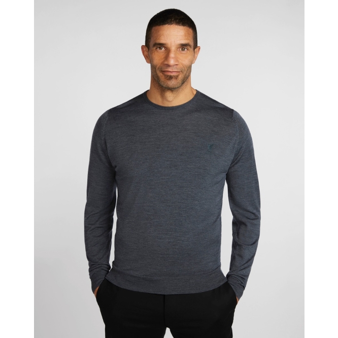 LFC X John Smedley Mens Crew Neck Pullover Jumper Charcoal