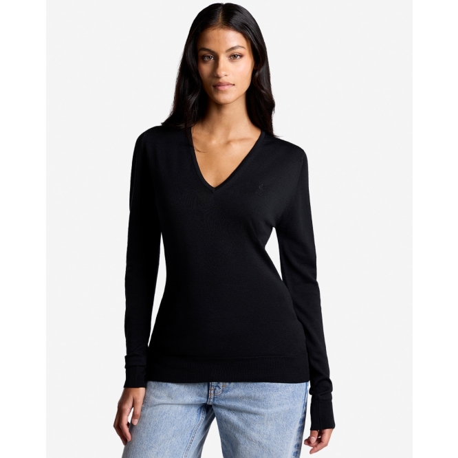LFC X John Smedley Extra Fine Merino Wool Womens Black V-Neck Jumper