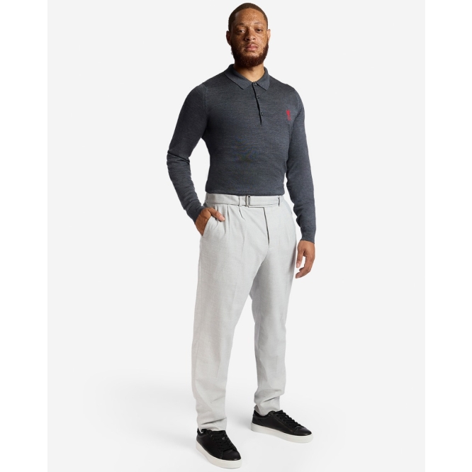 LFC X John Smedley Mens Long Sleeve Polo Grey