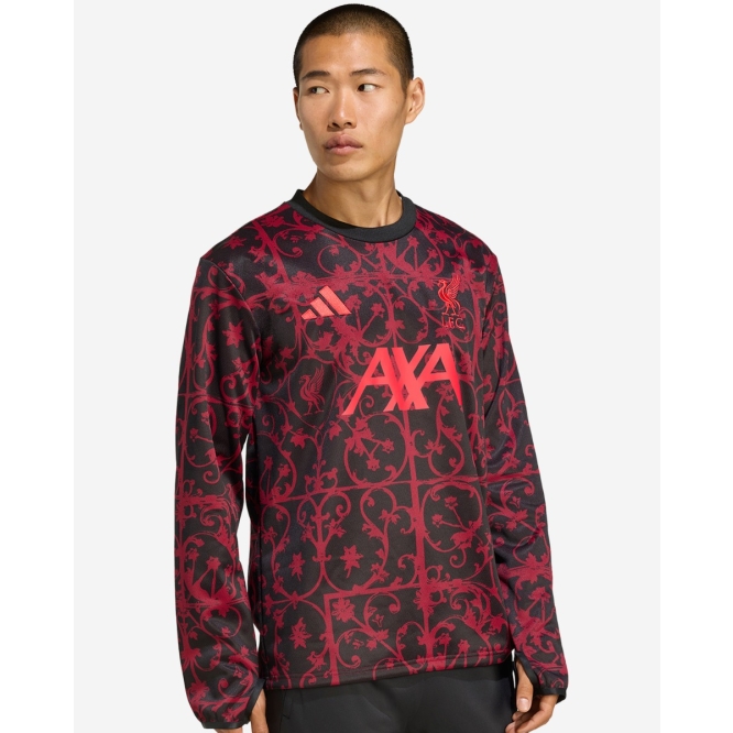 LFC adidas Mens 25/26 Long Sleeve Pre-Match Jumper Black