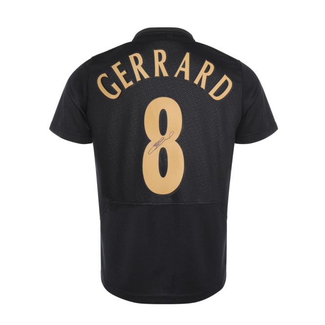 LFC Signed Gerrard Istanbul Boxed Shirt Black & Gold
