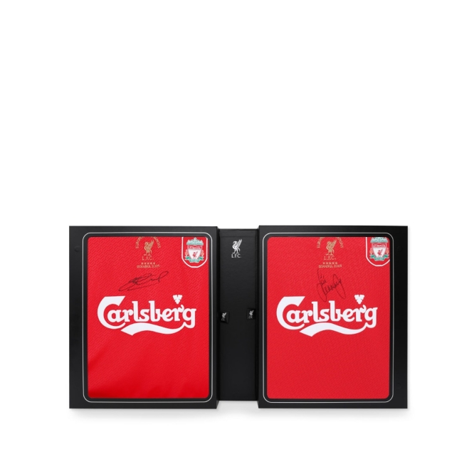 LFC サイン入り 2005 ジェラード & キャラガーデュアルボックスシャツ