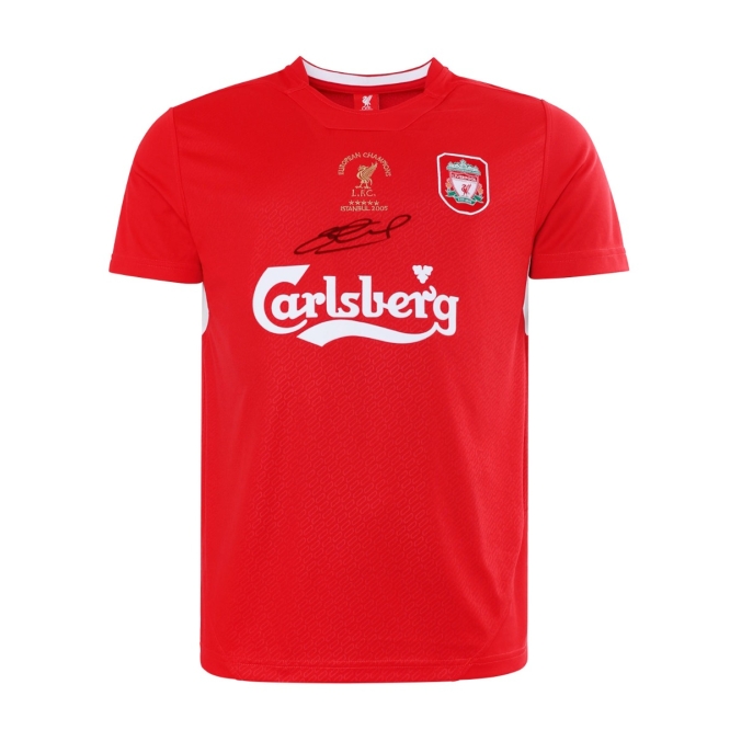 LFC サイン入り 2005 ジェラード & キャラガーデュアルボックスシャツ