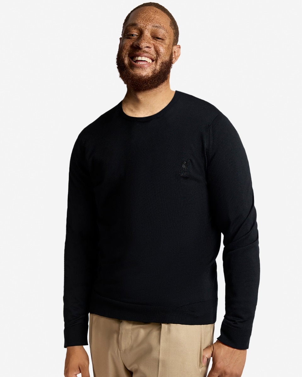 LFC X John Smedley Mens Crew Neck Pullover Jumper Black