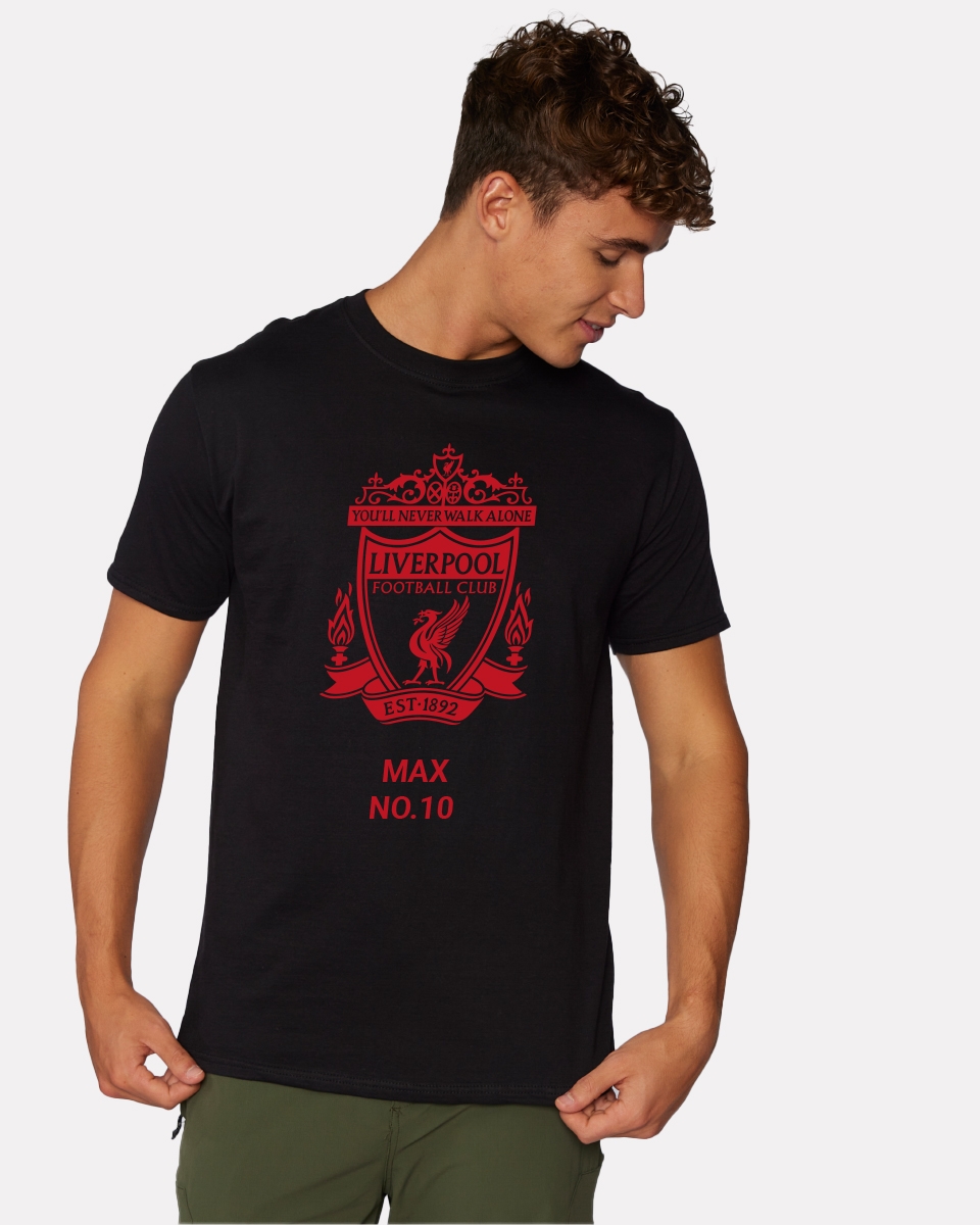 LFC Red Crest Personalised Black Tee