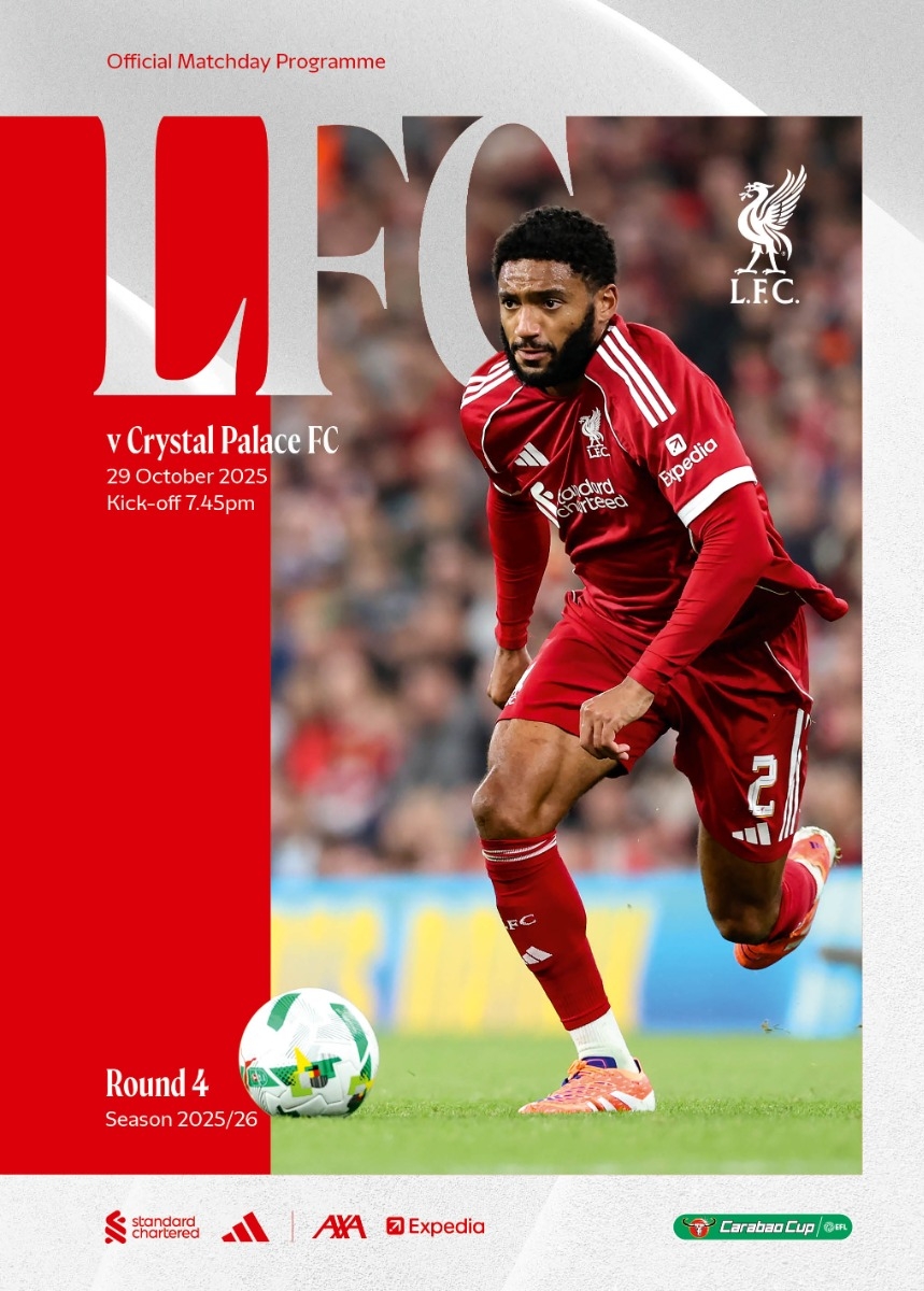 Matchday Programme LFC Vs Crystal Palace 29/10/2025