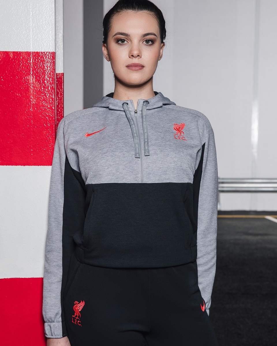 LFC Nike Air Max Womens Grey Cropped 1 2 Zip Hoodie