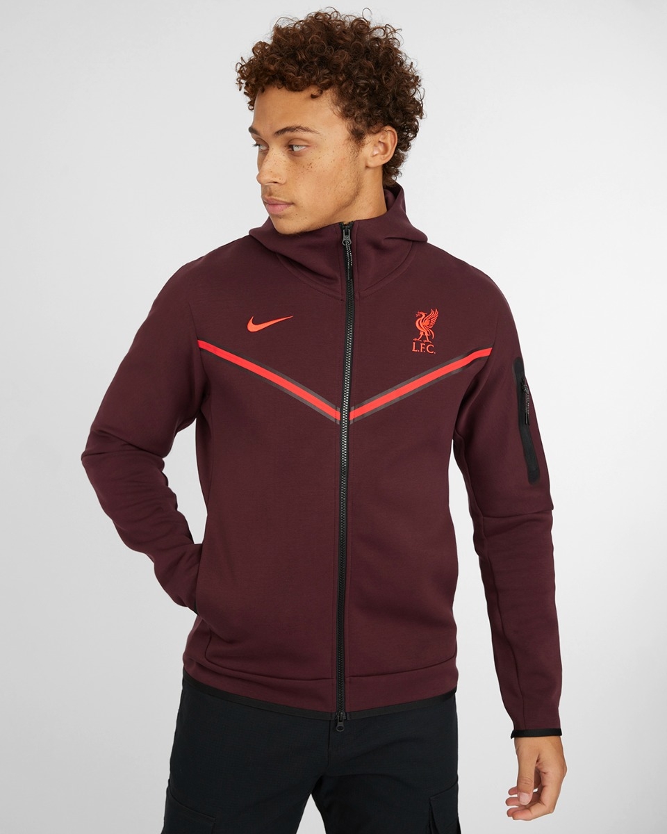 LFC Nike Mens Burgundy Tech Fleece Full Zip Hoodie 22 23