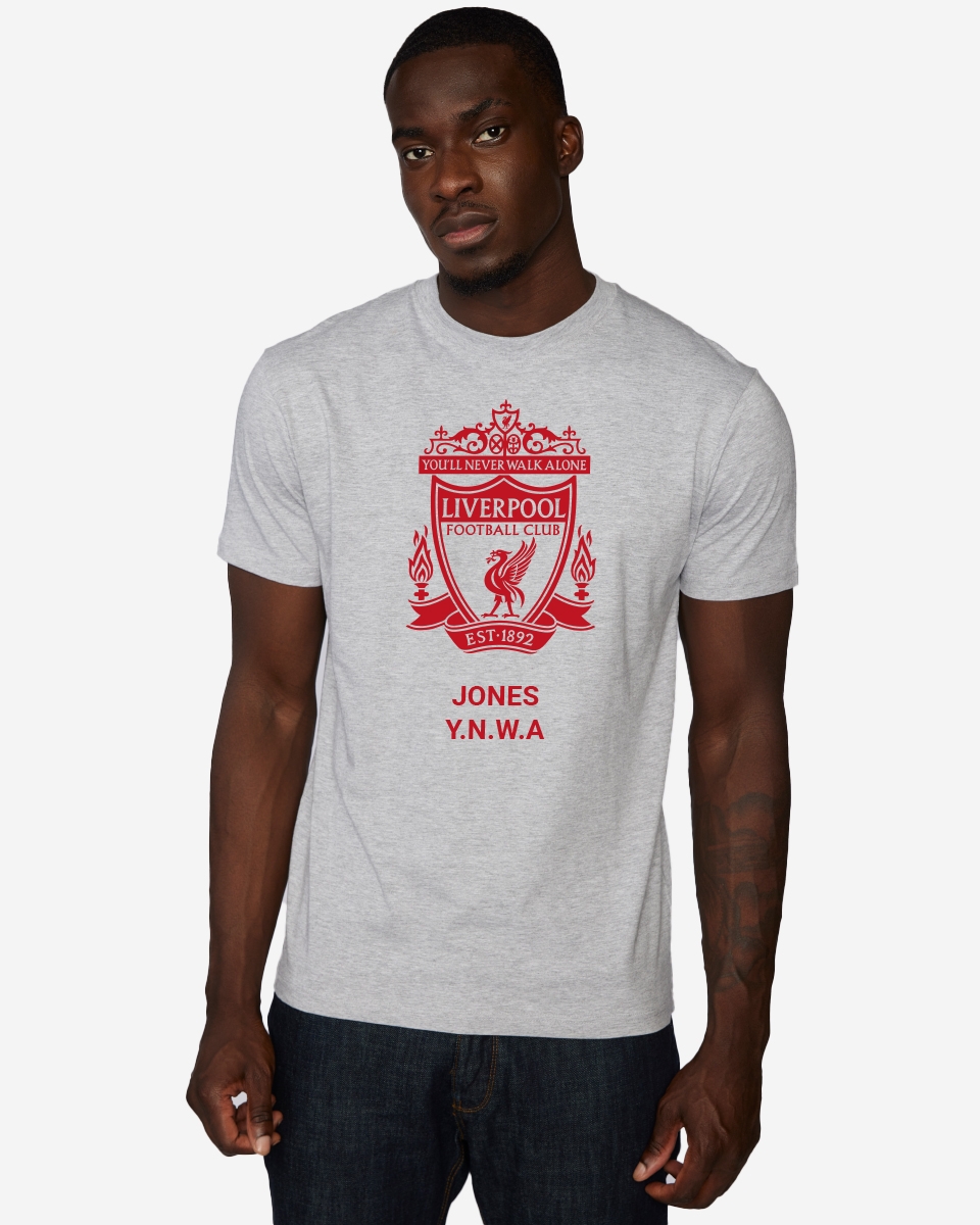 Personalise your LFC Crest Personalised Grey Red Tee at the Official LFC Online Store