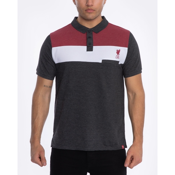LFC Mens Charcoal Marl Colour Block Polo