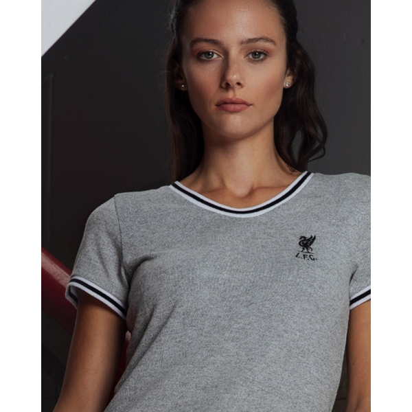 LFC Womens Grey Marl V Neck Retro Crest Tee