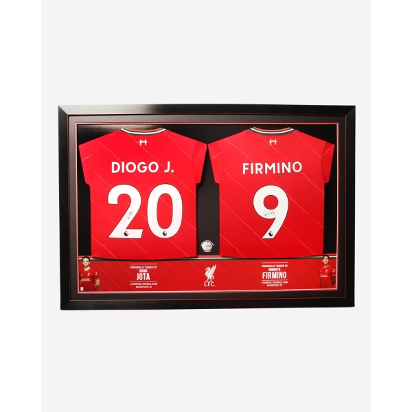 LFC 21-22 Firmino & Jota Signed Dual Framed Shirt