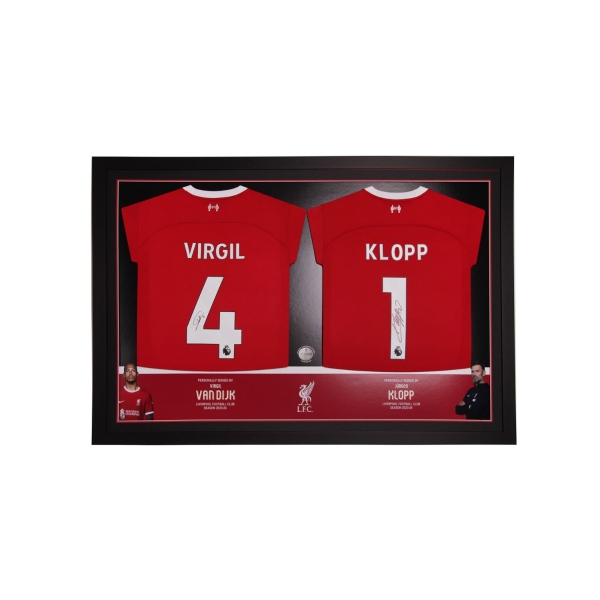 LFC Signed Klopp & Virgil Dual Framed Shirt