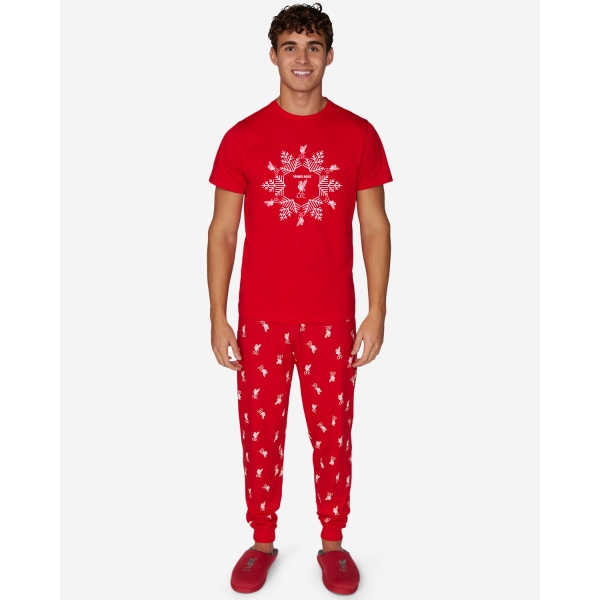 LFC Mens Long Pyjama Set Charcoal Marl Red