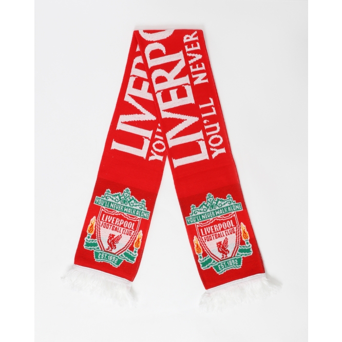 Liverpool FC You'll Never Walk Alone Red Gold Crest Liverbird Scarf LFC Official 