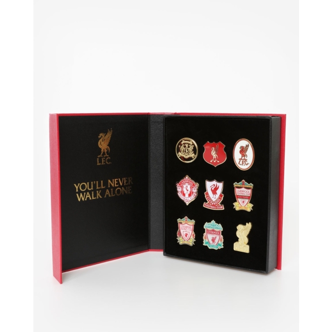 Official set of all 9 historical club crests in presentation box LIVERPOOL FC 