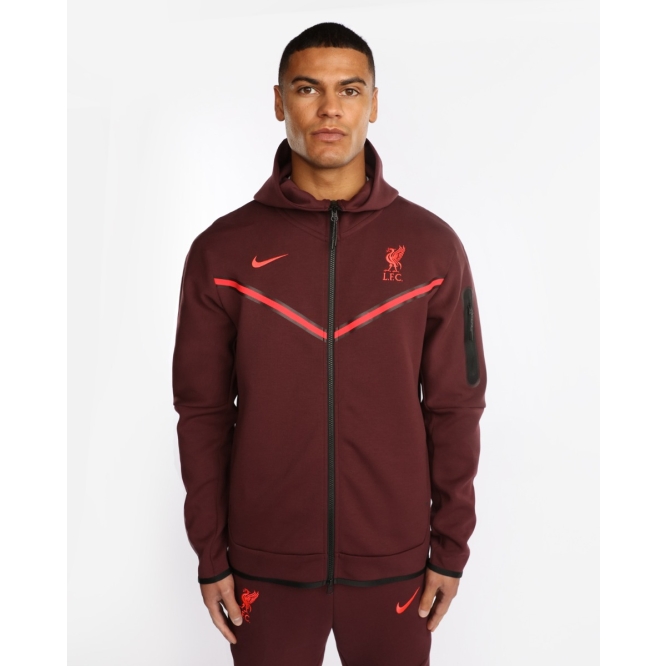 LFC Nike Mens Burgundy Tech Fleece Full-Zip Hoodie 22/23