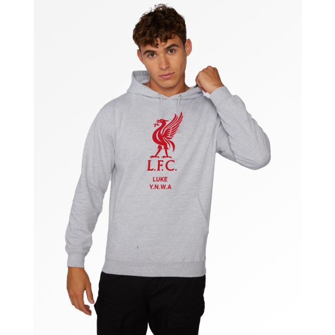 Personalise your LFC Red Liverbird Personalised Grey Hoody at the ...